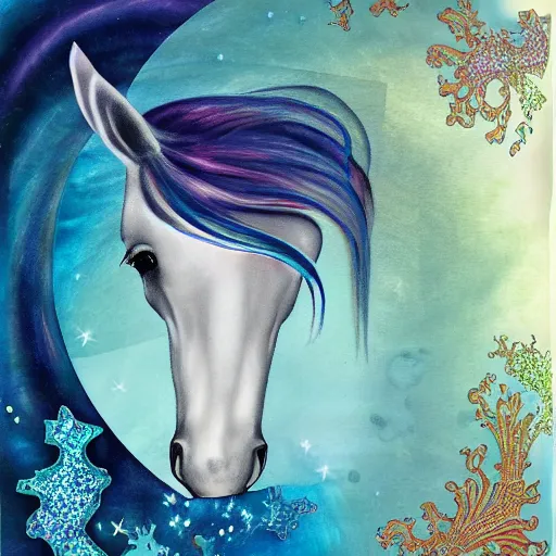 Image similar to kaine feminine gainsseascape unicorn scrapbook fractal contemporaryart