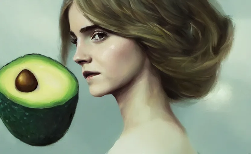 Image similar to a painting of emma watson as an avocado trending on artstation in the style of greg rutkowski