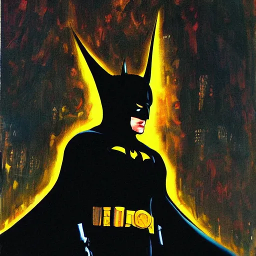 Image similar to Painting of a batman dark knight by Christopher Nolan oil painting