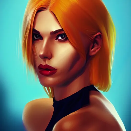 Image similar to a stunning upper body portrait of a beautiful woman with bleach blonde fiery hair by marvel comics, digital art, trending on artstation