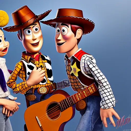 Image similar to woody from toy story in a metal band