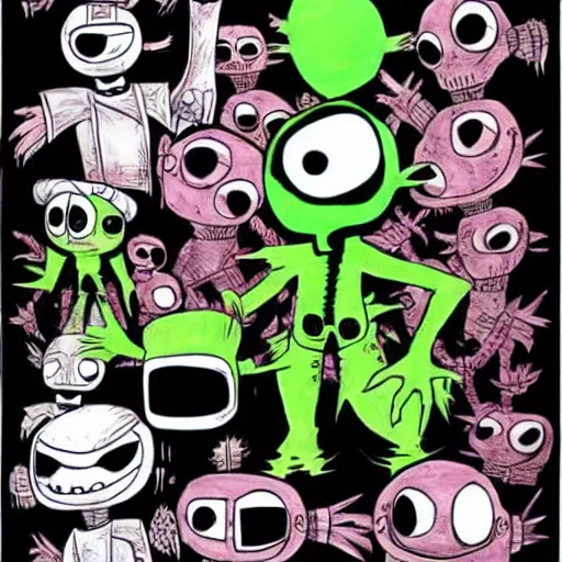 Image similar to Invader Zim!!!, in the style of artist Kim Jung Gi,