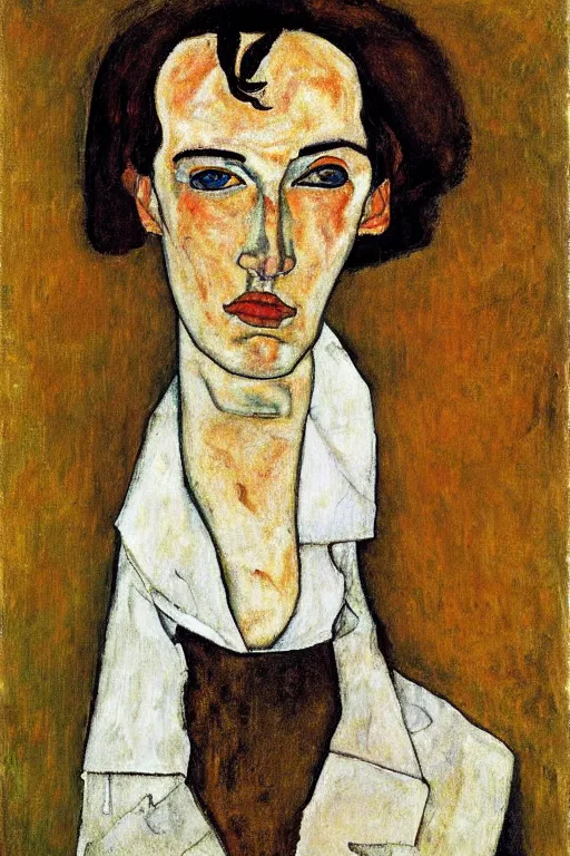 Image similar to portrait of gigachad, painted by modigliani, egon schiele