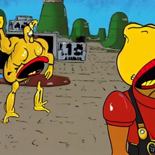 Image similar to a still of from the movie full metal jacket crossover with the game toejam & earl