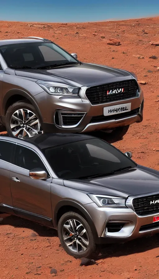 Image similar to haval h9 on mars the terminator sits behind the wheel