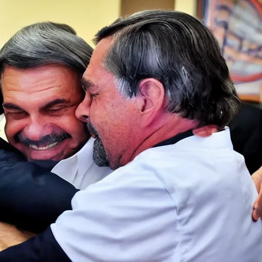 Prompt: lula tenderly hugging bolsonaro