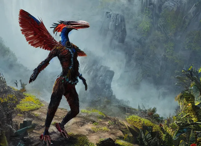 Image similar to detailed full body concept art illustration, oil painting on canvas of a quetzalcoatl, biomutant, dystopian, micro detail, octane render, 4K