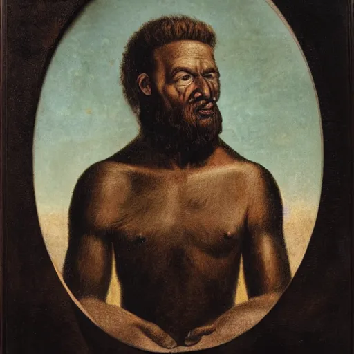 Prompt: A portrait showing a prehistoric version of man