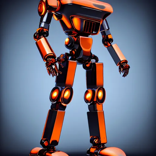 Image similar to graceful orange chrome robot, character concept art, futuristic cyberpunk humanoid machine, symmetry _ _ 4, hyperrealistic high detail 7 0 mm, 4 k