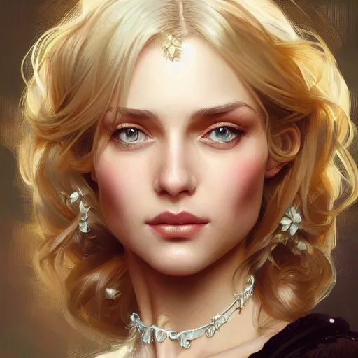 Image similar to ultra realistic illustration, a hot and beautiful blonde slavic woman in her 3 0's, intricate, elegant, highly detailed, digital painting, artstation, concept art, smooth, sharp focus, illustration, art by artgerm and greg rutkowski and alphonse mucha