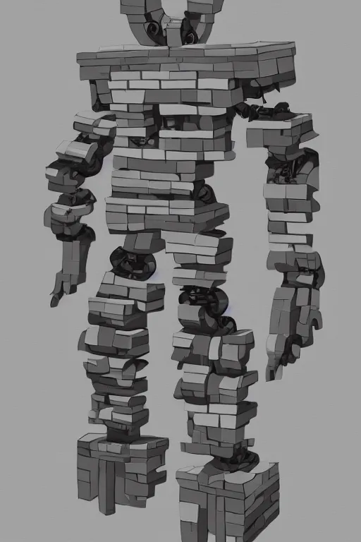 Prompt: a drawing of a robot made out of bricks, concept art by hirohiko araki, polycount, antipodeans, concept art, official art, full body