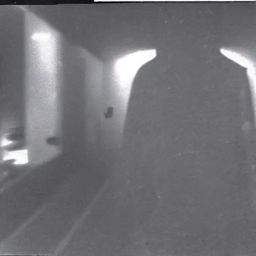 Prompt: a still from a horror movie of an unidentified creature, found footage, black and white video