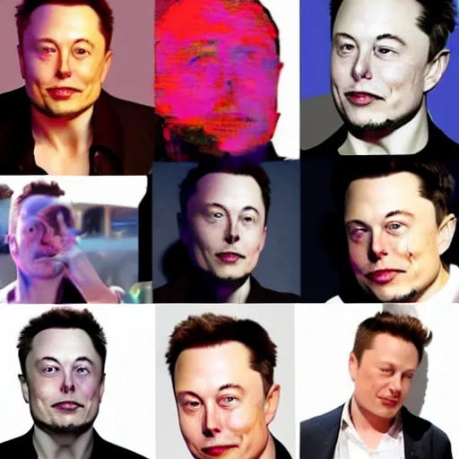 Prompt: elon musk in the style of various artists