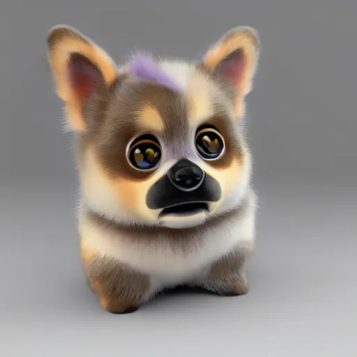 Prompt: high - quality detailed 3 d render of a corgi furby toy, realistic, cute