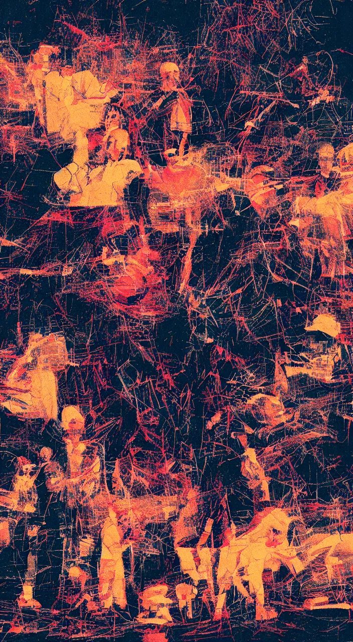 Image similar to pixel sorting in the style of ralph steadman, gearlord digital celluar automata, vivid dusk sunlight, color film grain, ultra realistic