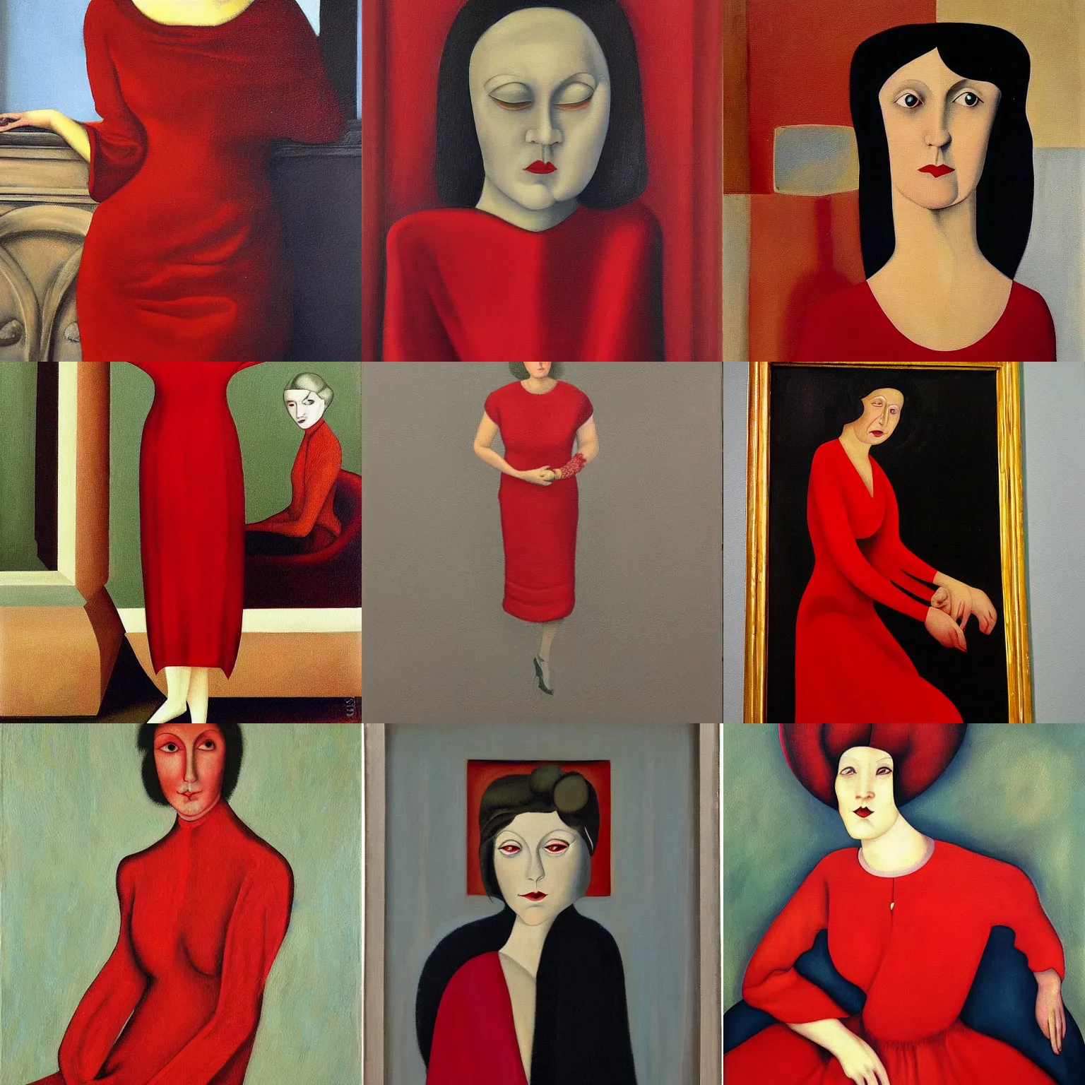 Prompt: a painting of a middle aged woman in a red dress, by christian schad