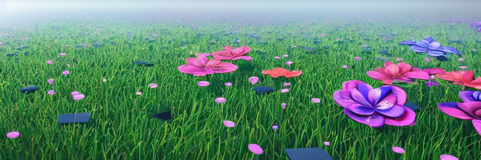 Prompt: photovoltaic flowers blooming, 4k, 8k, stunning masterpiece, octane render, award winning, reflections, realistic lightning