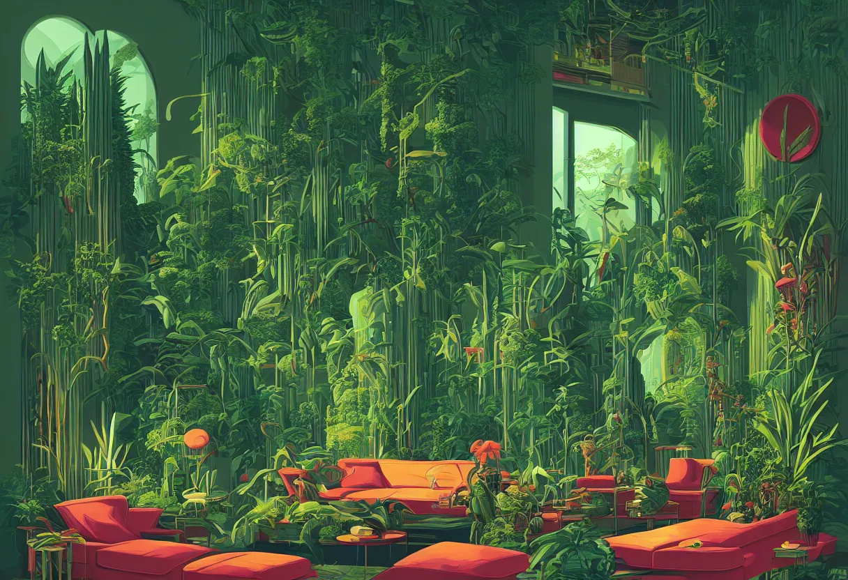 Image similar to luxury living room full of plants and trees by kilian eng