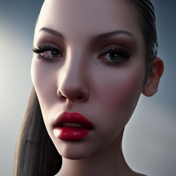 Image similar to close up woman blowing a 3 d kiss into the camera, trending on artstation, concept art, high detail, sharp, unreal engine