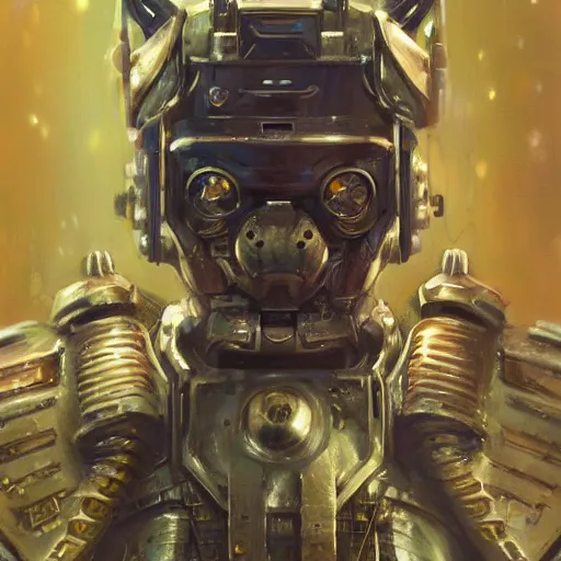 Prompt: wearing warhammer 4 0 0 0 0 emperor armor realistic anthropomorphic shiba inu scifi cyberpunk, visible face closeup portrait art by donato giancola and greg rutkowski, vintage retro scifi, realistic face, digital art, trending on artstation, symmetry