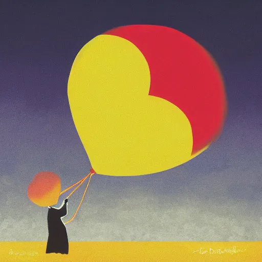 Prompt: album art of a hand holding a balloon coming out the water with a red sky by chris bilheimer, moody