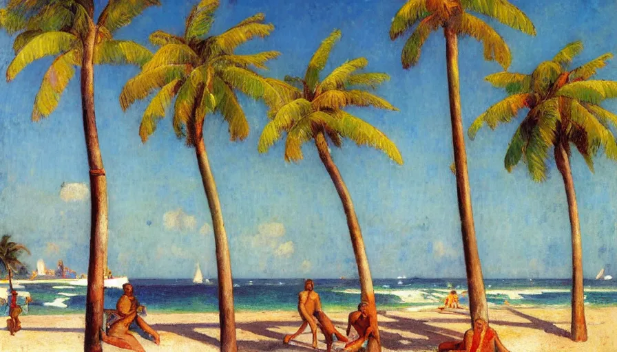 Prompt: a brazilian nordeste centro designed by jules bastien - lepage, tarsila do amaral, frank weston and gustave baumann, beach, trending on artstation, mediterranean, palm trees, sharp focus, colorful refracted sparkles and lines, soft light, 8 k 4 k