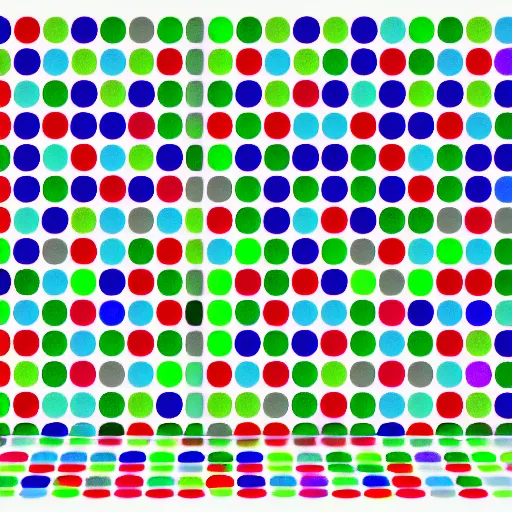 Image similar to colorful dots placed on a grid with grey lines and a white outline, black background, numbers above and to the right of the grid