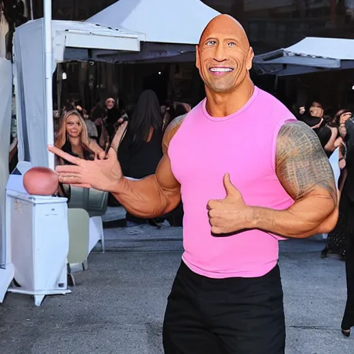 Image similar to dwayne the rock johnson in pink bodysuit