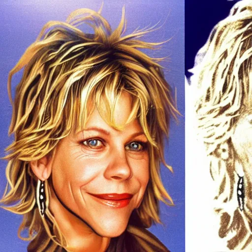 Prompt: Meg Ryan in the style of Alex Gray