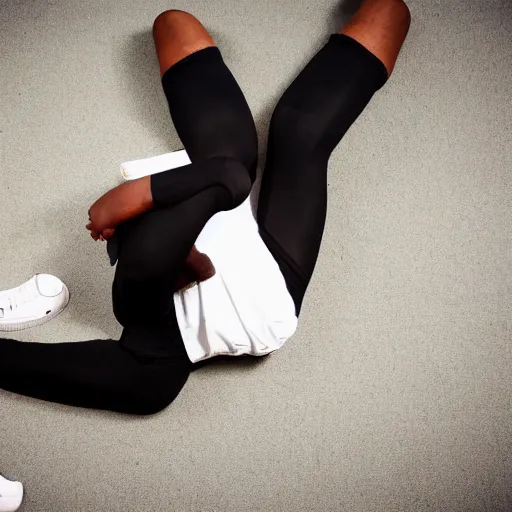 Image similar to real - life black man rolling on the ground with thigh highs