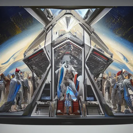 Image similar to sci-fi wall structure panel on the coronation of napoleon painting and digital hologram in the middle, unreal engine 5, keyshot, octane, artstation trending, ultra high detail, ultra realistic, cinematic, 8k, 16k, in style of zaha hadid, colors in style of nanospace Michael Menzelincev, colors in style of the Blade Runner 2049, in plastic, dark, tilt shift,