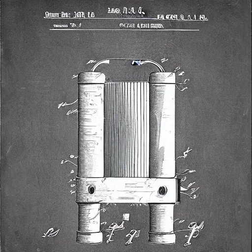 Prompt: patent sketch of a block of ice stored within a wooden contraption as a early method to refrigerate food