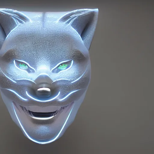 Image similar to a translucent holographic kitsune mask, intricate unreal engine 5 creation, movie still