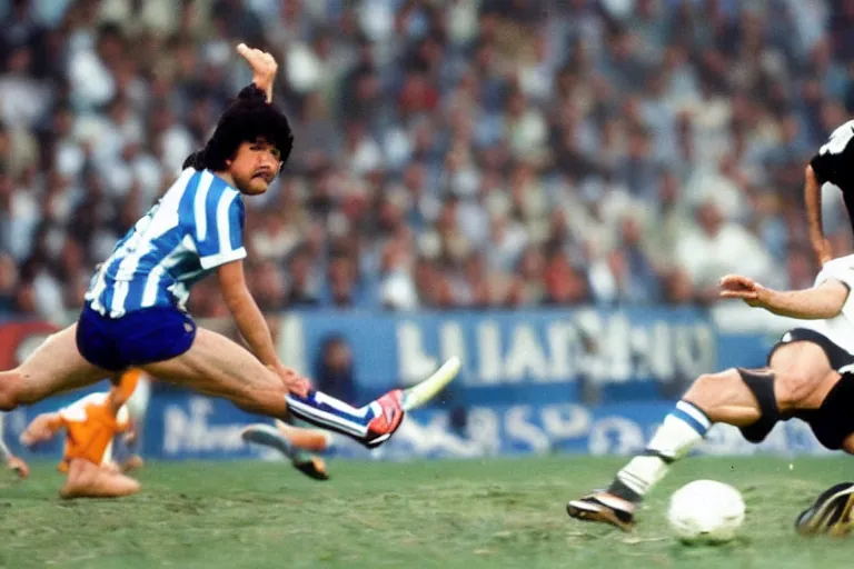 Prompt: diego maradona scoring a hand of god goal against a capybara goal keeper