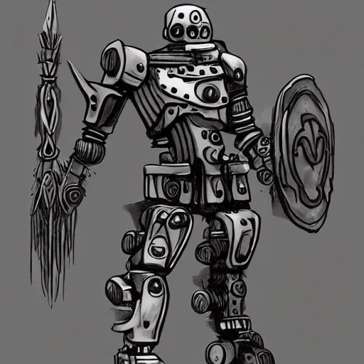 Prompt: A cyclops warforged paladin with mystical tattoos on his arms, from Dungeons & Dragons, bionicle, by Greg Rutkovski