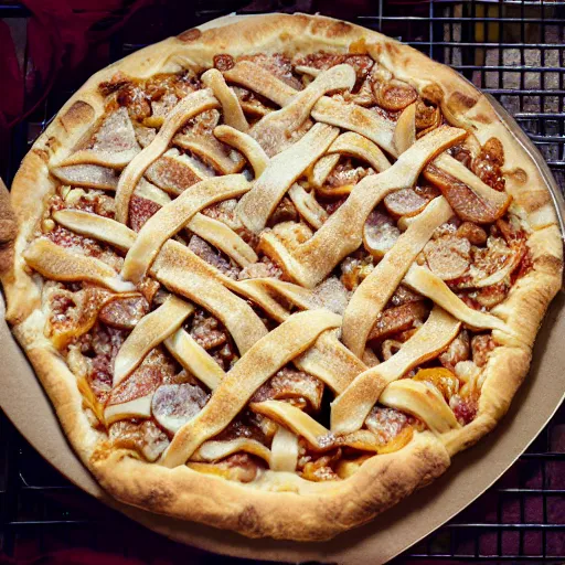 Prompt: photograph. apple pie pizza.