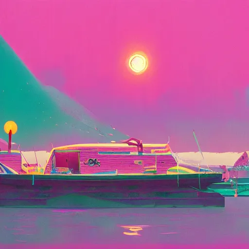 Prompt: psychedelic yacht club by simon stalenhag