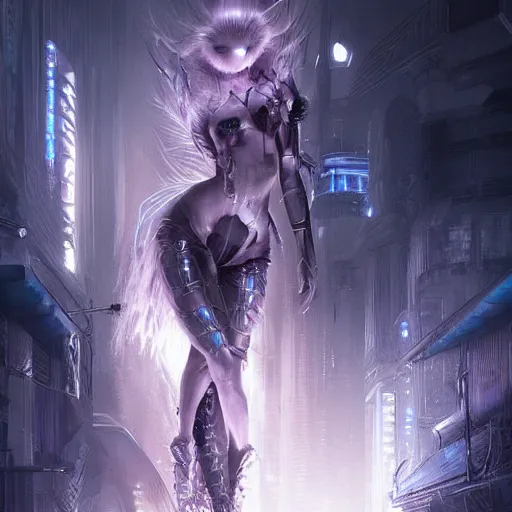 Prompt: kerli koiv, cyberpunk darksynth character art, sharp, digital matte painting, anime key art by luis royo, greg rutkowski, wlop, dramatic lighting, trending on artstation