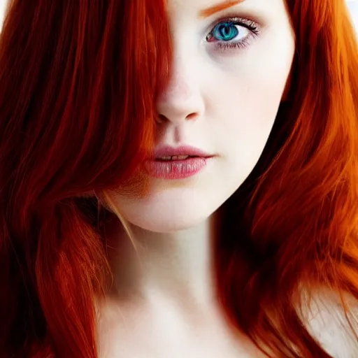 Image similar to very beautiful redhead woman looking back over her shoulder, eye contact