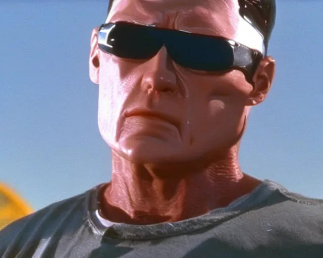 Prompt: a still of hank hill in terminator 2 judgement day