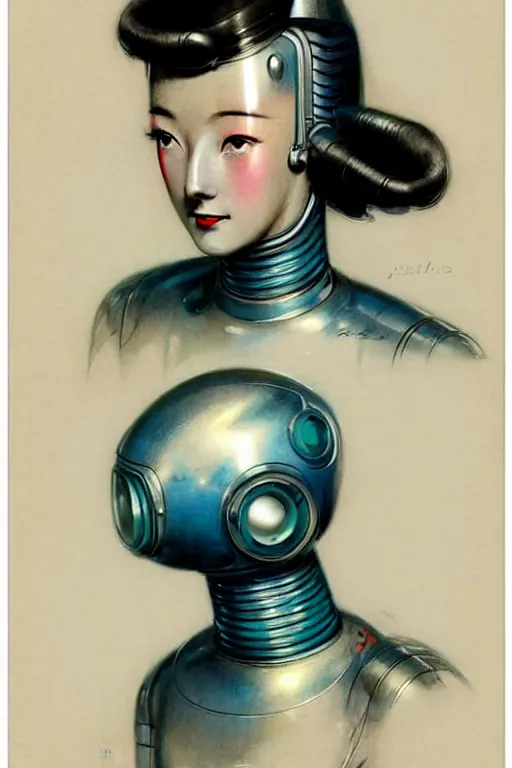 Image similar to ( ( ( ( ( 1 9 5 0 s retro future robot android aluminum woman from japan. muted colors. ) ) ) ) ) by jean - baptiste monge!!!!!!!!!!!!!!!!!!!!!!!!!!!!!!