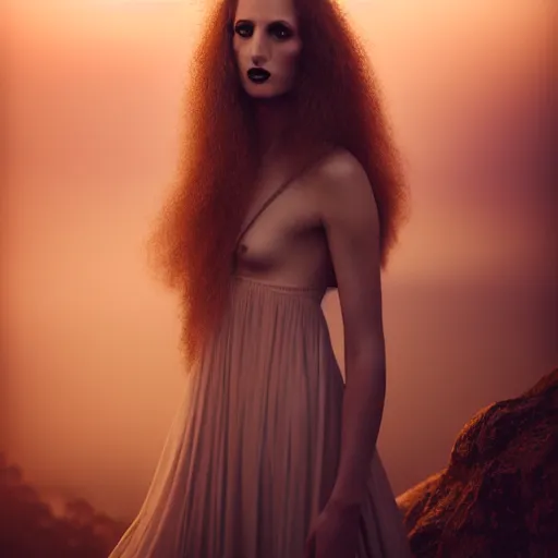 Image similar to photographic portrait of a stunningly beautiful gothic hermetic order of the golden dawn female in soft dreamy light at sunset, contemporary fashion shoot, by edward robert hughes, annie leibovitz and steve mccurry, david lazar, jimmy nelsson, breathtaking, 8 k resolution, extremely detailed, beautiful, establishing shot, artistic, hyperrealistic, beautiful face, octane render