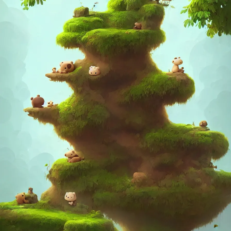 Image similar to A river, a baby bear on top of a trunk, jungle, art by Goro Fujita, ilustration, concept art, sharp focus, ArtStation, Deviantart