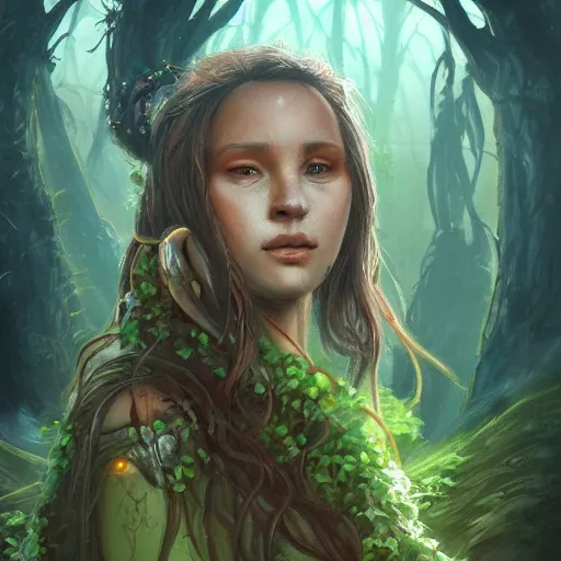 Image similar to detailed portrait of a sci - fi druid in a natural scene. beautiful lighting. trending on artstation.