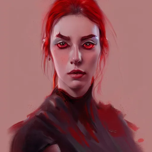 Image similar to a painting of a woman with red eyes, a character portrait by Nína Tryggvadóttir, Artstation contest winner, antipodeans, detailed painting, concept art, speedpainting