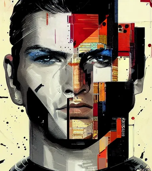 Image similar to portrait of a male android, by MARVEL comics and Sandra Chevrier