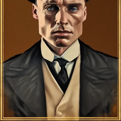 Image similar to a portrait of tommy shelby from the peaky blinders in front of atlantis, in the style of Benjamin Bader, sharp, highly detailed, realistic face, digital art, epic, fantasy, artstation