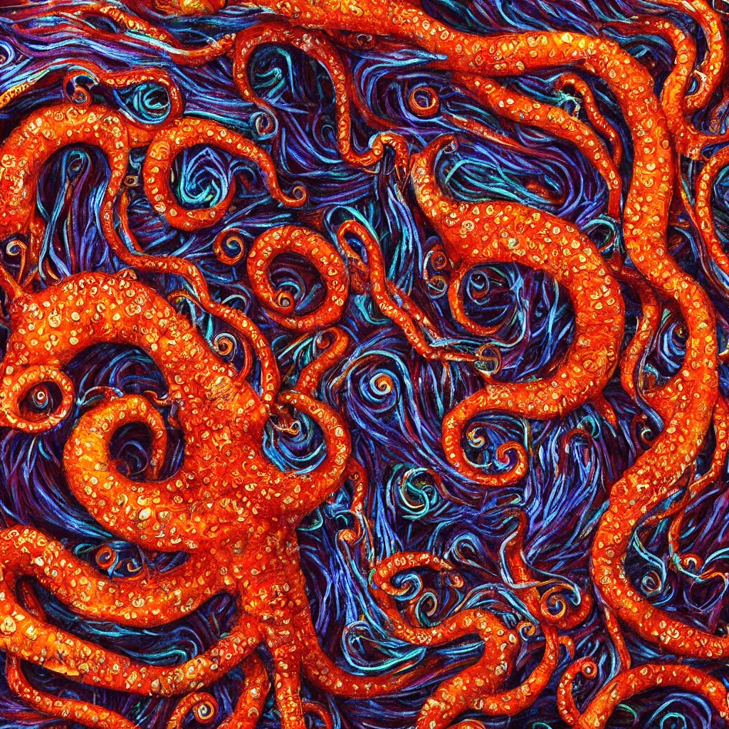 Prompt: fiery whimsical emotional eyes cephalopod, in a photorealistic macro photograph with shallow dof, in the deepest seas of the unconscious psyche