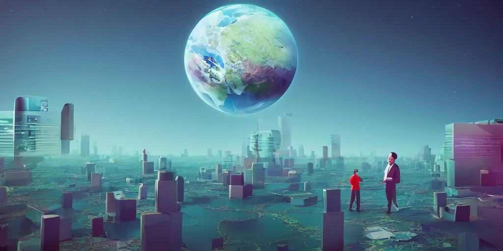 Image similar to making a world with happy people made by tech companies stabilityai with ceo emad mostaque. their goal is to gain money and power, by beeple, digital art, 3 2 k, making money power