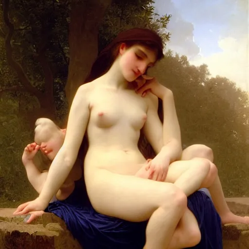 Prompt: good night! in the style of william bouguereau, alexandre cabanel, jules joseph lefebvre oil on canvas, 1 8 6 0, 4 k resolution